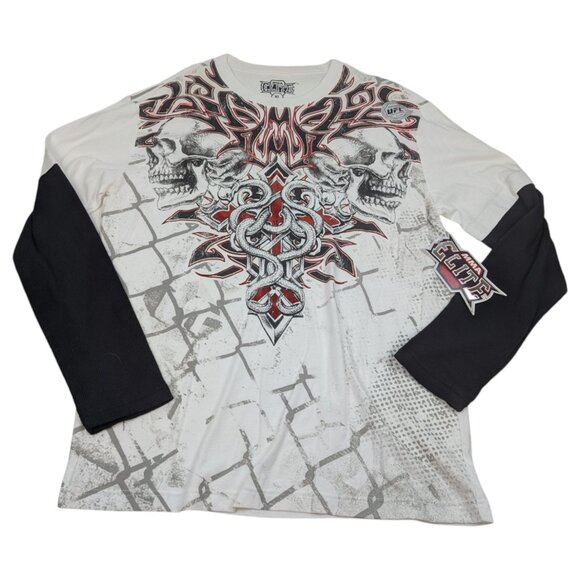 NWT MMA Elite UFC Skull Snake Logo White w/Black Long Thermal Sleeve Shirt Sz XL - Picture 2 of 13